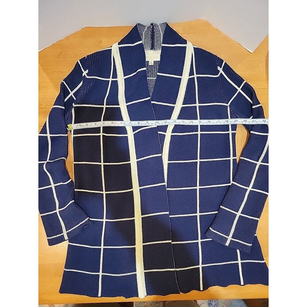 ModCloth Simply Snuggly Navy And White Plaid Open Cardigan Women’s Size M - Picture 2 of 8